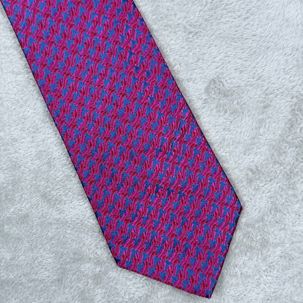 Charvet Place Vendome Silk Tie Jacquard Geometric Pink Blue Mens 3.75" France